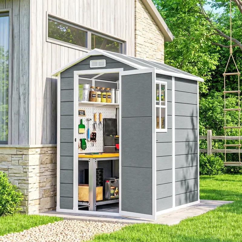 Outsunny 6' x 4' Outdoor Storage Shed, Plastic Shed with Floor, Window, Lockable Door and Vents for Outdoor Patio Storage, Gray
Outsunny 6' x 4' Outdoor Storage Shed, Plastic Shed with Floor, Window, Lockable Door and Vents for Outdoor Patio Storage, Gray