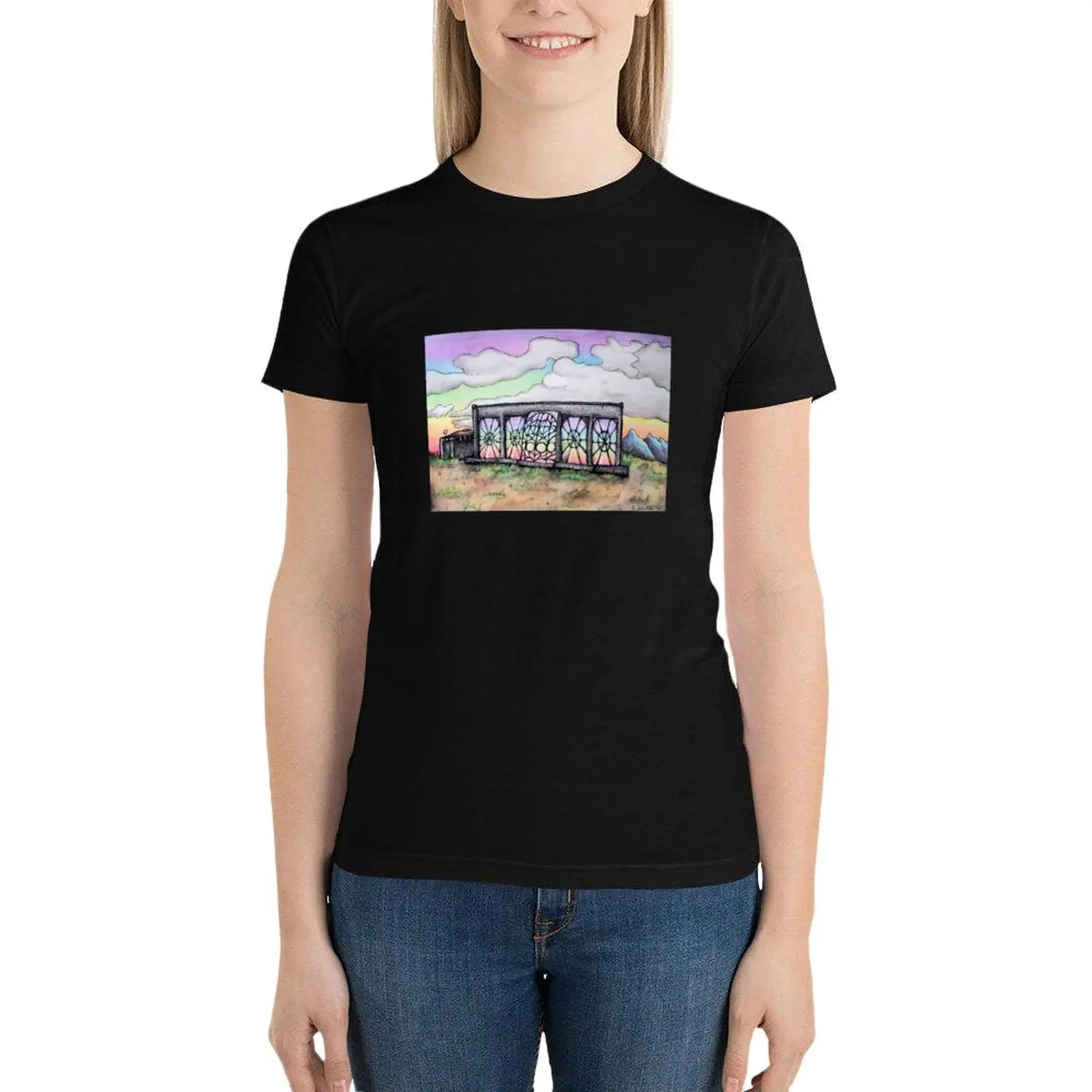 Earthship Rainbow Evening Sky Taos New Mexico Original Watercolor and Marker Art T-Shirt
Earthship Rainbow Evening Sky Taos New Mexico Original Watercolor and Marker Art T-Shirt