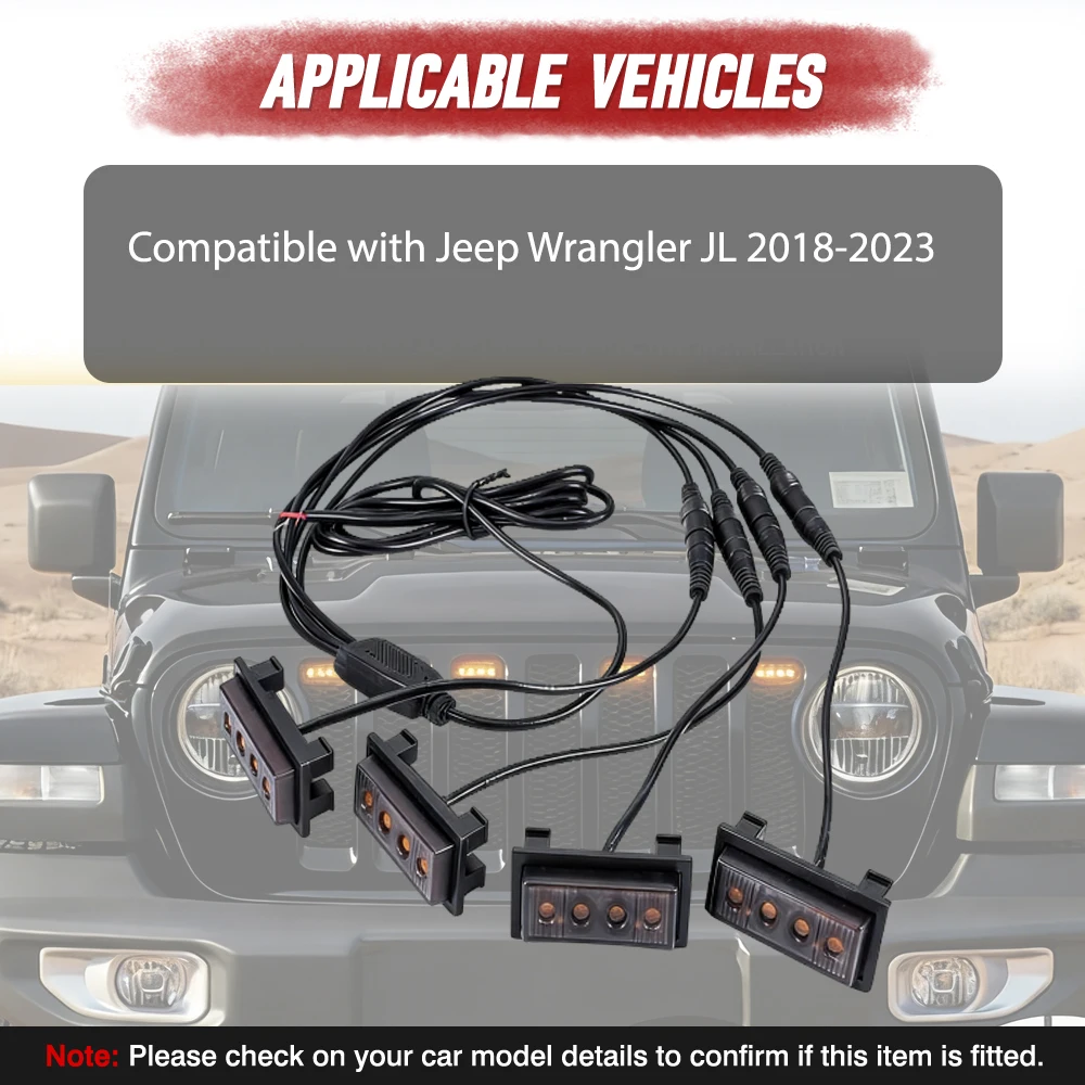 4 шт. светодиодных фар для передней решетки Jeep Wrangler JL 2018-2023 с проводкой и предохранителем, дневные ходовые огни
4 шт. светодиодных фар для передней решетки Jeep Wrangler JL 2018-2023 с проводкой и предохранителем, дневные ходовые огни