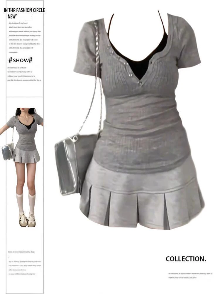 Summer Outfit Large Size Retro Design Button Half Skirt Pants Short Sleeve Top Women's Fashion Set Casual Workwear Student Un...
Summer Outfit Large Size Retro Design Button Half Skirt Pants Short Sleeve Top Women's Fashion Set Casual Workwear Student Un...