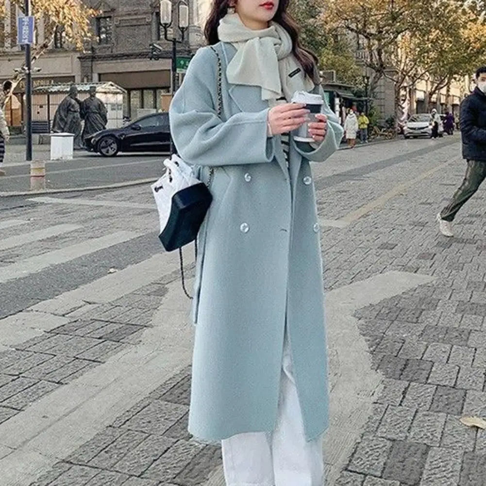 Women Mid-length Coat Women's Thickened Double-breasted Overcoat with Turn-down Collar Solid Color Mid-calf Length Lady for Fall
Women Mid-length Coat Women's Thickened Double-breasted Overcoat with Turn-down Collar Solid Color Mid-calf Length Lady for Fall
