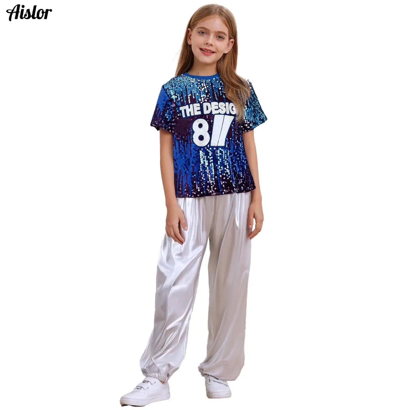 Kids Girls Boys Hip-Hop Jazz Dance Outfit Short Sleeve Letter Pattern Gradient Color Sequins T-shirt+Pants for Cheerleading
Kids Girls Boys Hip-Hop Jazz Dance Outfit Short Sleeve Letter Pattern Gradient Color Sequins T-shirt+Pants for Cheerleading