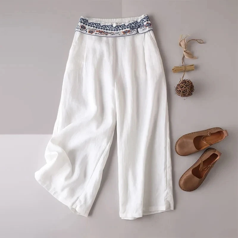 Embroidery Solid Casual Elastic High Waist Cotton Linen Women's Pants Korean Fashion Wide Leg Calf-Length Pants For Women 2024
Embroidery Solid Casual Elastic High Waist Cotton Linen Women's Pants Korean Fashion Wide Leg Calf-Length Pants For Women 2024