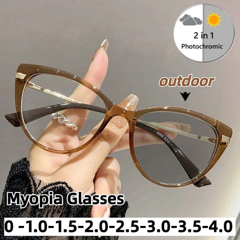 Unisex Luxury Trend Cat's Eye Large Frame Photochromic Myopia Glasses High Definition Blue Light Blocking Myopia Glasses To -4.0
Unisex Luxury Trend Cat's Eye Large Frame Photochromic Myopia Glasses High Definition Blue Light Blocking Myopia Glasses To -4.0