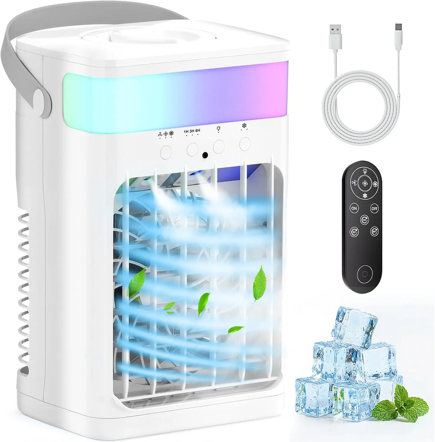Portable AC Unit with 1600ml Water Tank, 2 Spray Outlets, 3 Fan Speeds, 3 Timer Options, 10 Colorful Lights - Air Conditioner for Room, Camping, Car, Office
Portable AC Unit with 1600ml Water Tank, 2 Spray Outlets, 3 Fan Speeds, 3 Timer Options, 10 Colorful Lights - Air Conditioner for Room, Camping, Car, Office