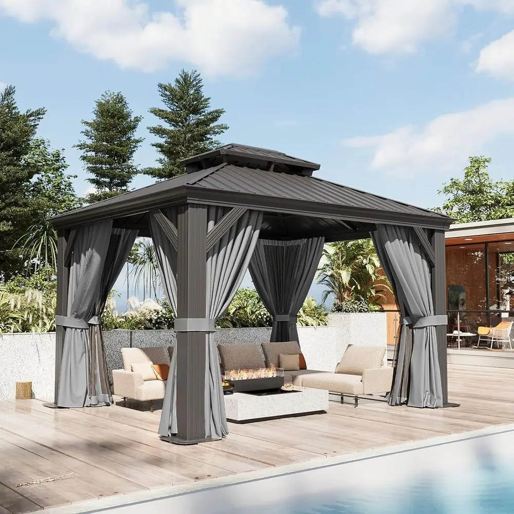 10' x 12' Outdoor Gazebo or Backyard, Hardtop Gazebo with Metal Steel Double Roo, Pavilion with Netting and Curtains or Patio De
10' x 12' Outdoor Gazebo or Backyard, Hardtop Gazebo with Metal Steel Double Roo, Pavilion with Netting and Curtains or Patio De