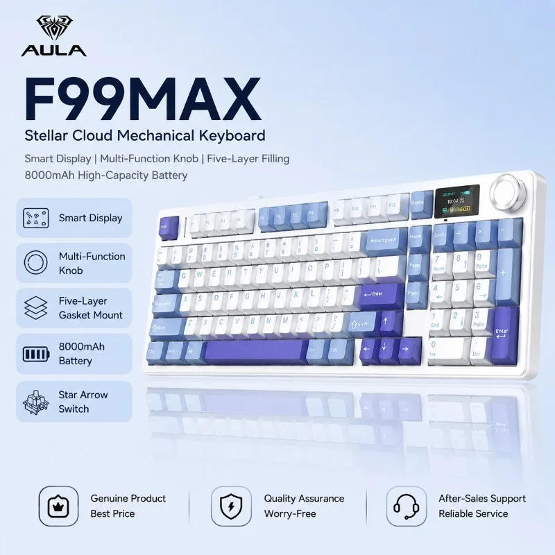 AULA F99MAX Mechanical Keyboard Wireless RGB Hot-Swappable 8000mAh Battery for Gaming Desktop PC Laptop with Smart Display Knob
AULA F99MAX Mechanical Keyboard Wireless RGB Hot-Swappable 8000mAh Battery for Gaming Desktop PC Laptop with Smart Display Knob