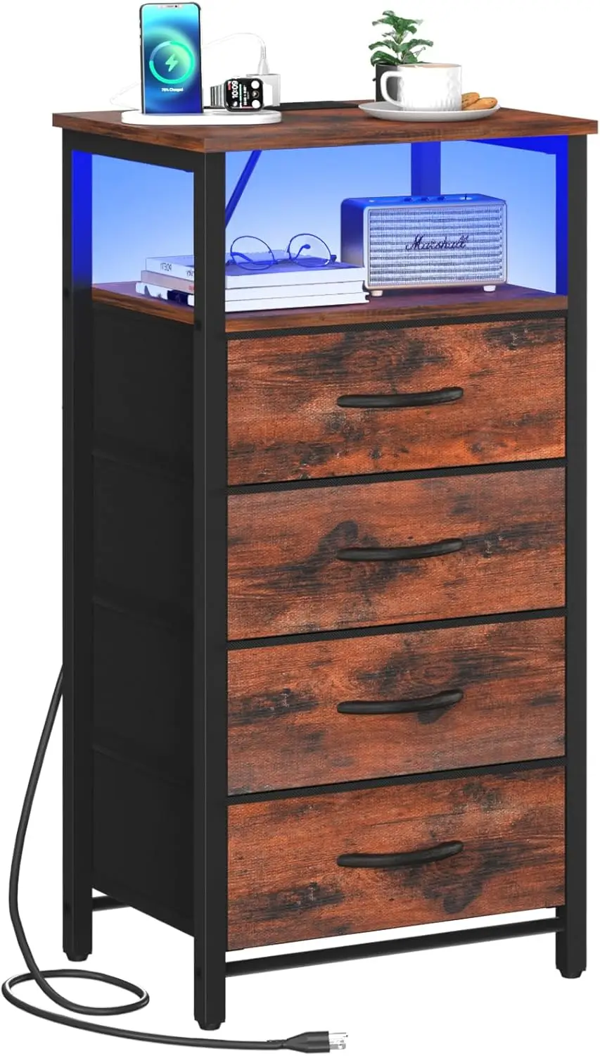 Night Stand - LED Nightstand with Charging Station, Bedside Table with 4 Fabric Storage Drawers and Storage Shelf, End Table
Night Stand - LED Nightstand with Charging Station, Bedside Table with 4 Fabric Storage Drawers and Storage Shelf, End Table