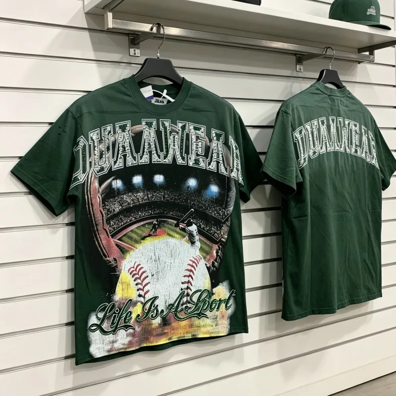 Green Washed Worn DUAA Tshirts Retro Graffiti Baseball Rhinestone Letter Cotton Round Neck Short Sleeve Men Women Street Outfit
Green Washed Worn DUAA Tshirts Retro Graffiti Baseball Rhinestone Letter Cotton Round Neck Short Sleeve Men Women Street Outfit