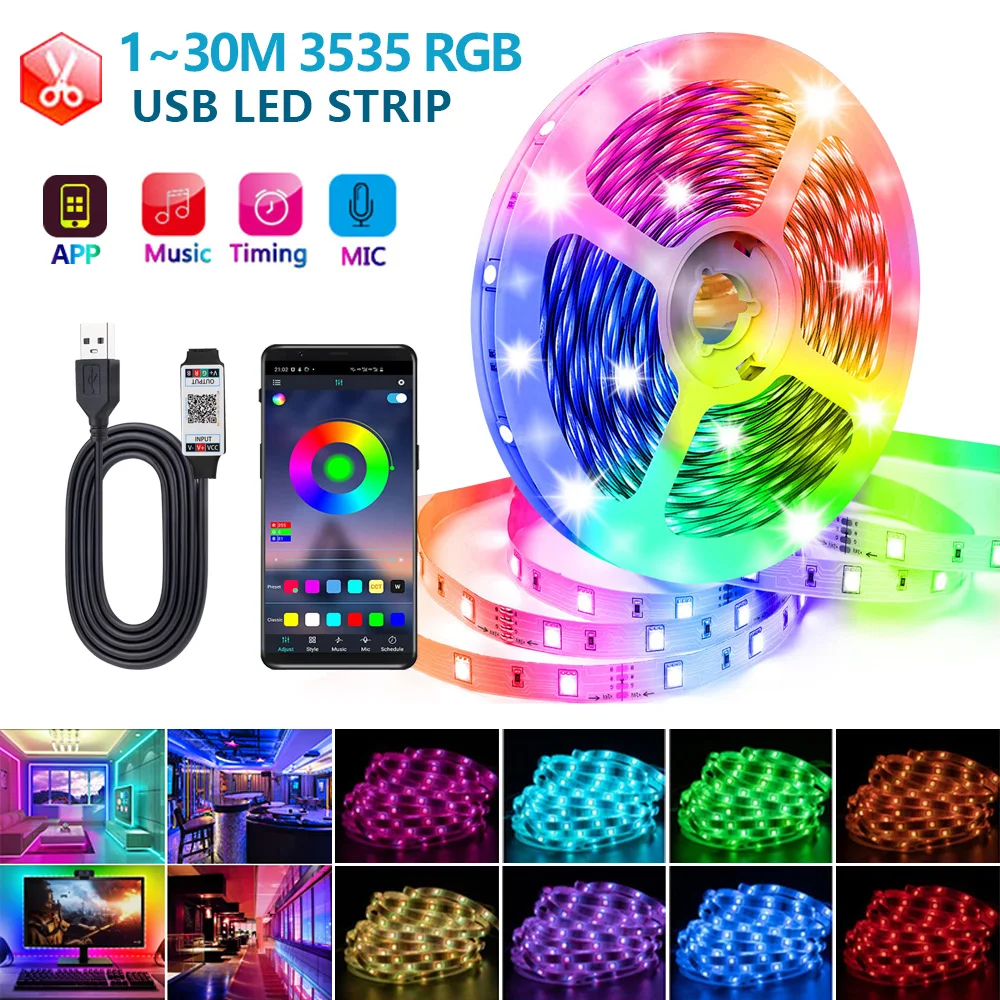 Светодиодные ленты RGB 3535 USB DC5V 24 клавиши Bluetooth-лента с дистанционным управлением Лампа с изменением цвета для рождественского украшения спальни
Светодиодные ленты RGB 3535 USB DC5V 24 клавиши Bluetooth-лента с дистанционным управлением Лампа с изменением цвета для рождественского украшения спальни