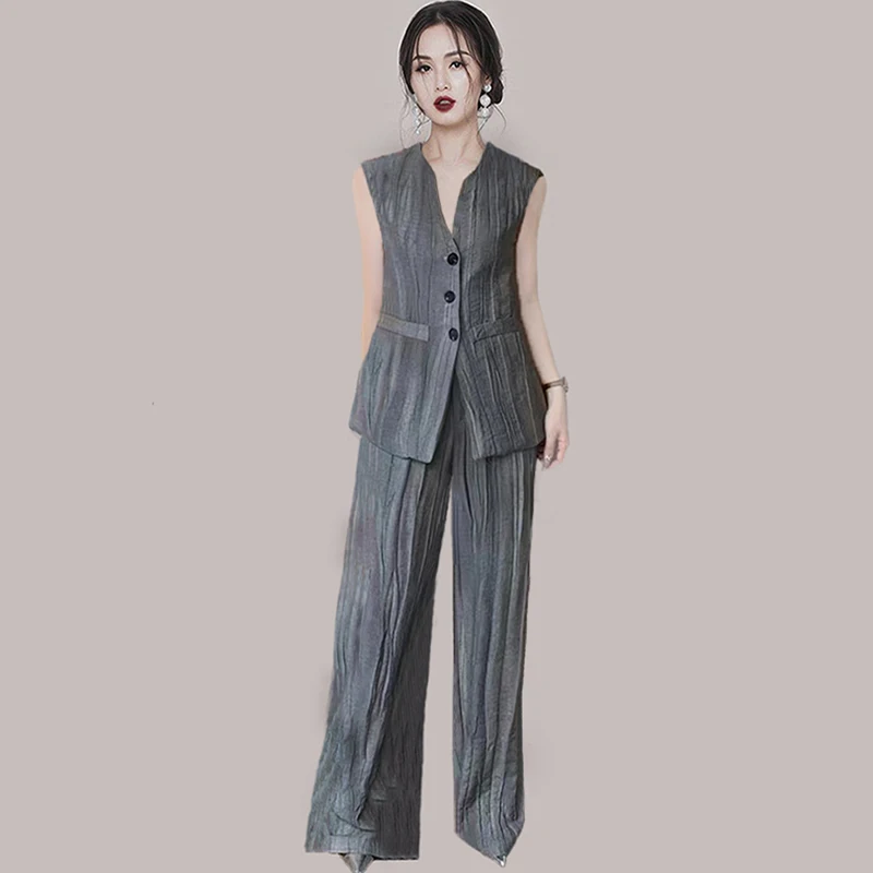 SuperAen Women's Clothing High-end Women's Summer Clothing Sleeveless Blazer Wide-leg Pants Sets
SuperAen Women's Clothing High-end Women's Summer Clothing Sleeveless Blazer Wide-leg Pants Sets