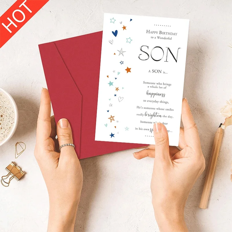 Happy Birthday to Wonderful Son Greeting Card, Heartwarming Birthday Message Card for Son with Star Heart Patte
Happy Birthday to Wonderful Son Greeting Card, Heartwarming Birthday Message Card for Son with Star Heart Patte