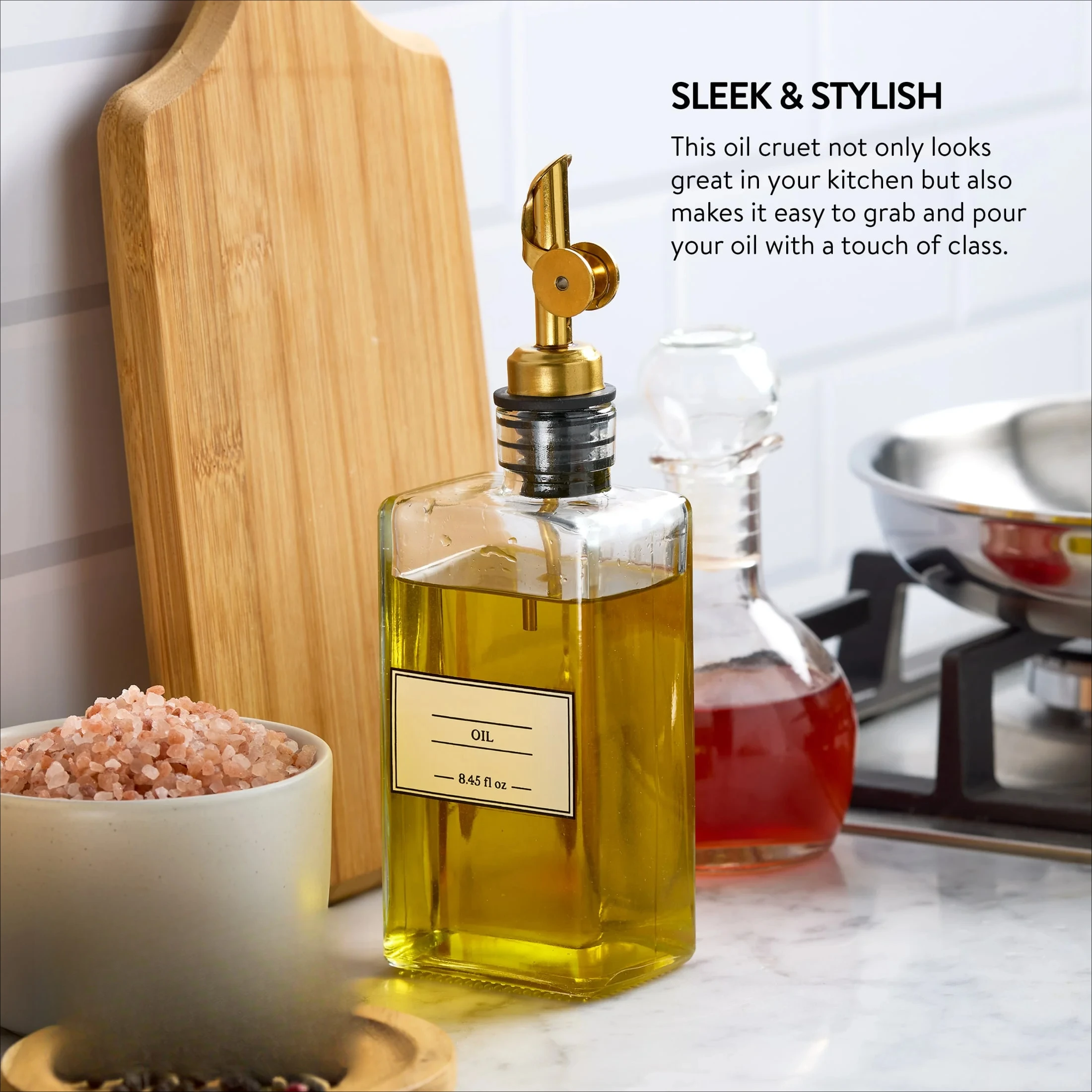8.45oz Automatic Oil Pot Soy Sauce Bottle Vinegar Bottle Unfilled Glass Oil Cruet Bottle with Gold Spout Kitchen Accessories
8.45oz Automatic Oil Pot Soy Sauce Bottle Vinegar Bottle Unfilled Glass Oil Cruet Bottle with Gold Spout Kitchen Accessories