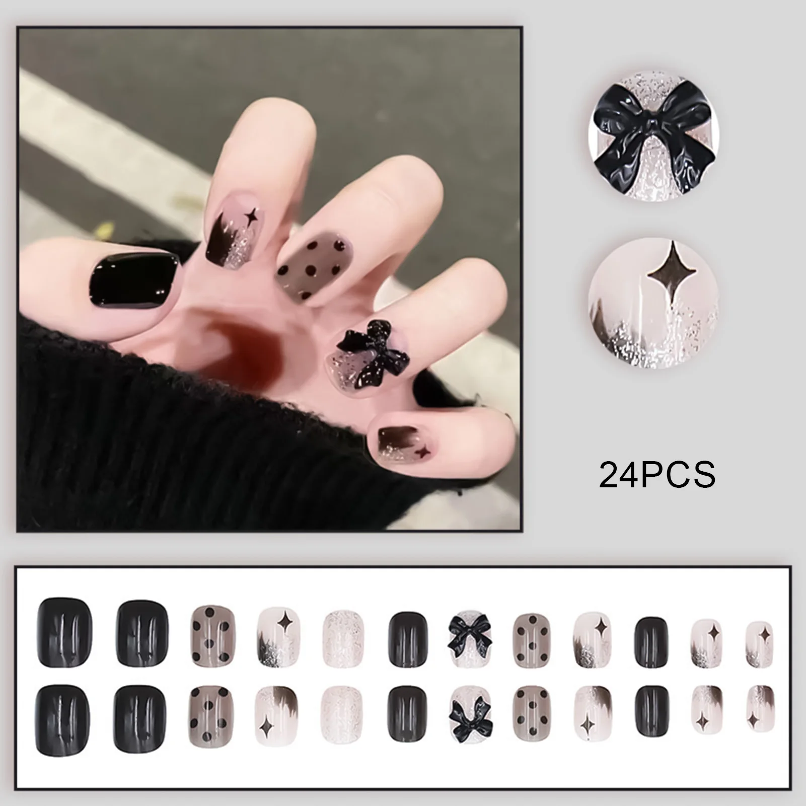 Black Press on Nails with Star Printed Sweet & Charming Reusable False Nails for Women and Girl Nail Salon EIG88
Black Press on Nails with Star Printed Sweet & Charming Reusable False Nails for Women and Girl Nail Salon EIG88