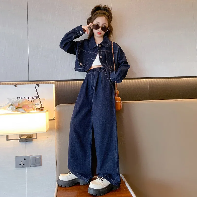 Korean Spring Autumn School Girl 2PCS Clothes Set Teenager Girl Single-breasted Denim Jacket+Denim Wide-leg Pants Set For Girls
Korean Spring Autumn School Girl 2PCS Clothes Set Teenager Girl Single-breasted Denim Jacket+Denim Wide-leg Pants Set For Girls