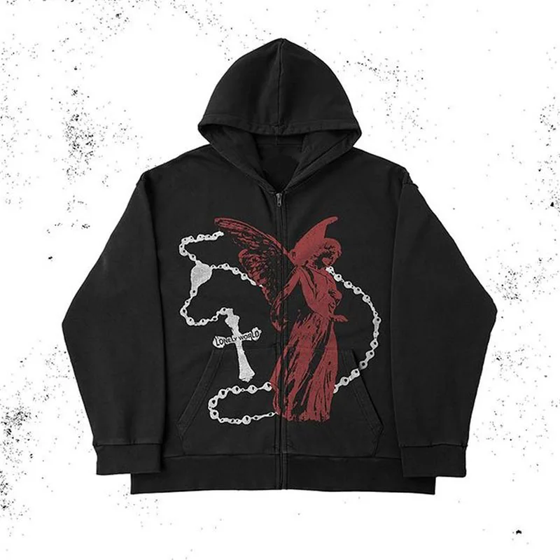 Angel Cross Printed Zipper Hoodie Street Fashion Hip Hop Trendy Hoodie Gothic Punk Coat Men Women Autumn Winter Loose Sweatshirt
Angel Cross Printed Zipper Hoodie Street Fashion Hip Hop Trendy Hoodie Gothic Punk Coat Men Women Autumn Winter Loose Sweatshirt
