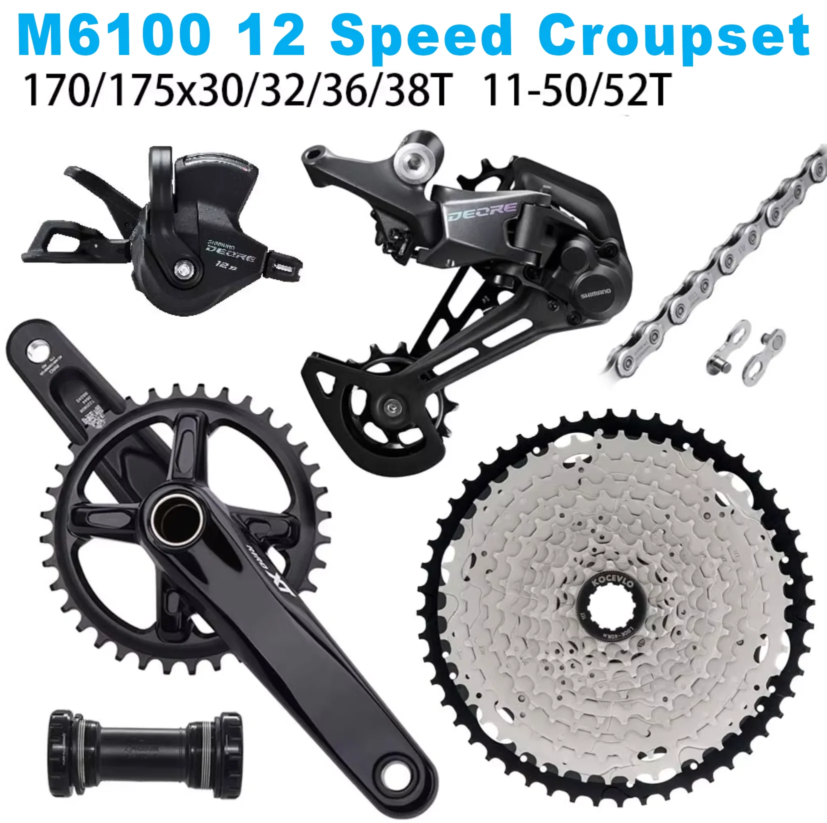 DEORE M6100 MTB 12-Speed Groupset WITH RIRO XT CRANKSET 170/175x11-50/52t M6100 CHAIN Compatibility WITH XT SLX 12S
DEORE M6100 MTB 12-Speed Groupset WITH RIRO XT CRANKSET 170/175x11-50/52t M6100 CHAIN Compatibility WITH XT SLX 12S