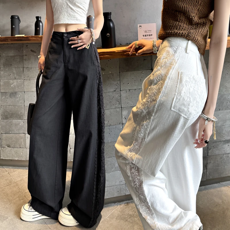 Stitching Floral Lace White Pants Cotton Cozy Pockets Hollow Out Casual Wide High Rise Trousers Women Clothes Straight Pants
Stitching Floral Lace White Pants Cotton Cozy Pockets Hollow Out Casual Wide High Rise Trousers Women Clothes Straight Pants
