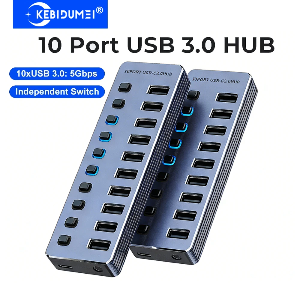 KEBIDUMEI 10-in-1 USB 3.0 Hub with Independent On/Off Switch 5Gbps High Speed Docking Station Type-C Splitter for Laptop Desktop
KEBIDUMEI 10-in-1 USB 3.0 Hub with Independent On/Off Switch 5Gbps High Speed Docking Station Type-C Splitter for Laptop Desktop