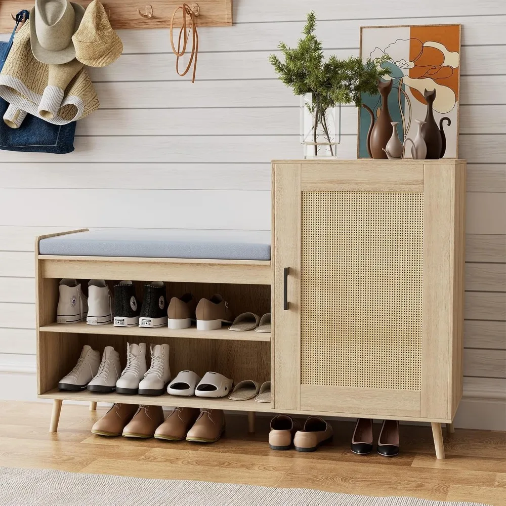 Shoe Bench with Padded Cushion - Simple Style Wood Shoe Rack & 2-Tier Adjustable Shoe Cabinet for Entryway Storage
Shoe Bench with Padded Cushion - Simple Style Wood Shoe Rack & 2-Tier Adjustable Shoe Cabinet for Entryway Storage