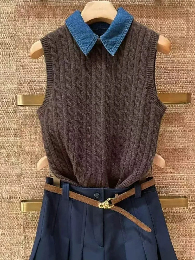 Эффект похудения, коричневый вязаный свитер с воротником и вставками, винтажный стиль, женская мода, осенняя новинка
Эффект похудения, коричневый вязаный свитер с воротником и вставками, винтажный стиль, женская мода, осенняя новинка