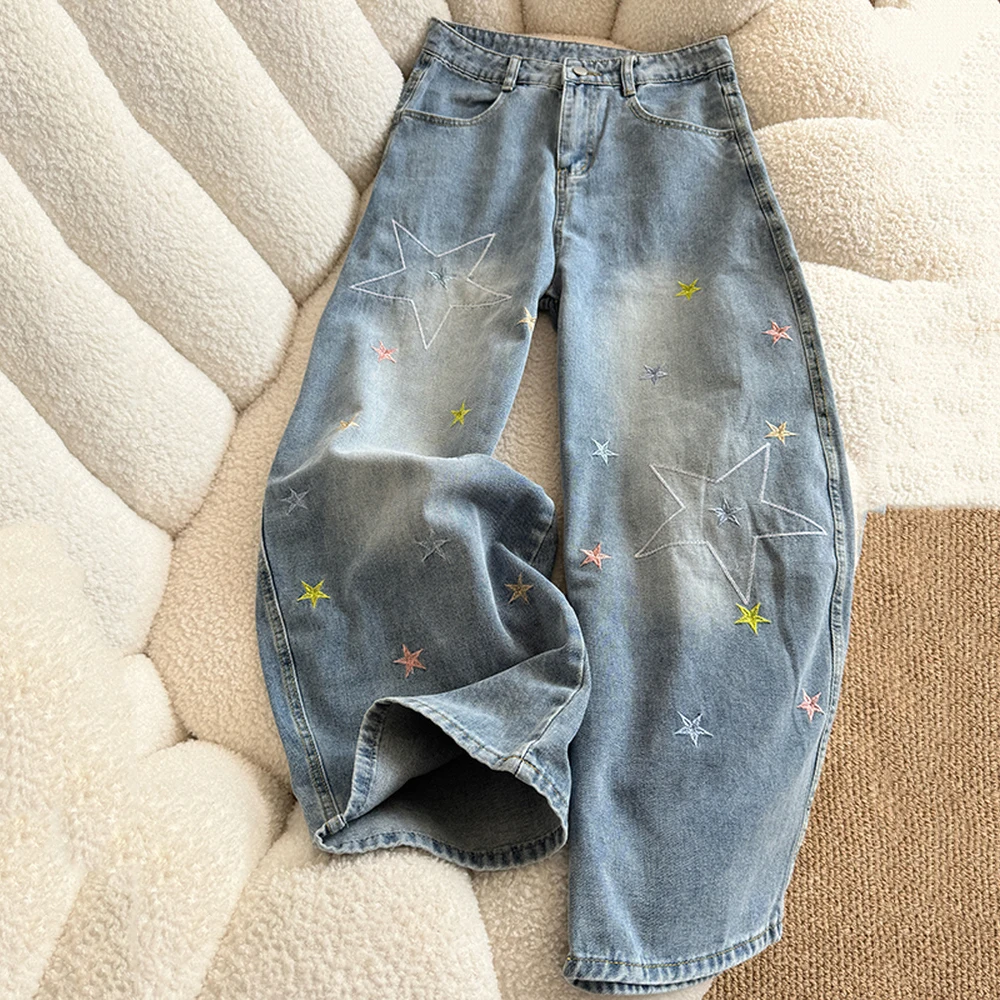 Американские джинсы с вышивкой звезд в стиле ретро, женские осенние новые модные потертые синие прямые брюки, женские мешковатые брюки Y2k с принтом
Американские джинсы с вышивкой звезд в стиле ретро, женские осенние новые модные потертые синие прямые брюки, женские мешковатые брюки Y2k с принтом