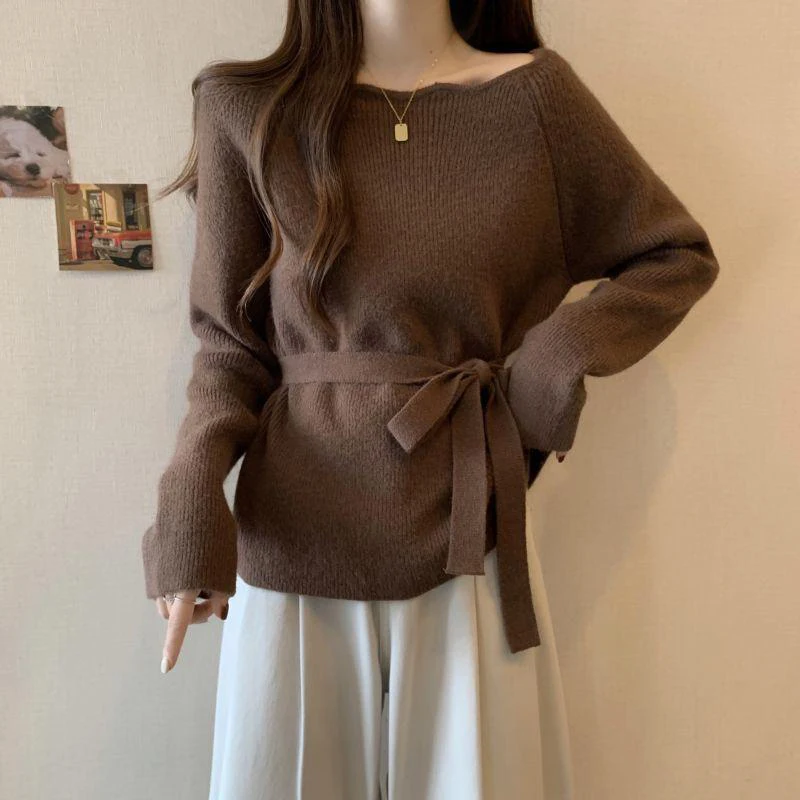 Autumn Winter Wave Collar Lace Up Waist Sweater Female Loose Casual Solid Color Jumpers Women All-match Knitting Pullover Top
Autumn Winter Wave Collar Lace Up Waist Sweater Female Loose Casual Solid Color Jumpers Women All-match Knitting Pullover Top