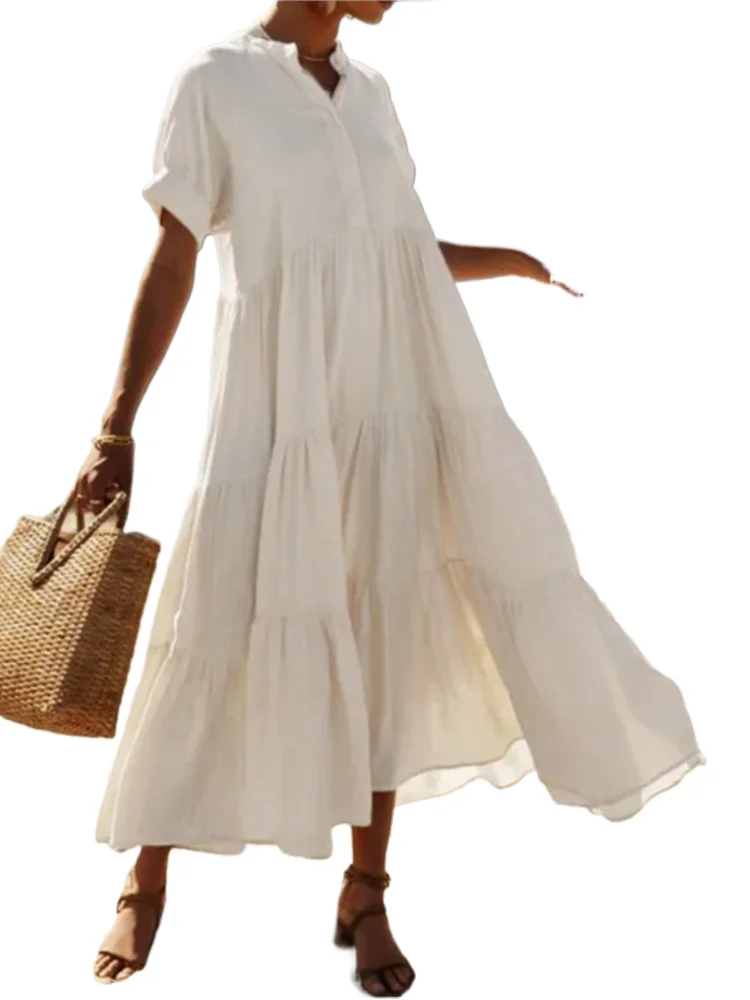 Casual Solid Loose Dress For Women Fashion Short Sleeve V Neck Button Pullover Dresses Lady Holiday Womens Clothing Summer New
Casual Solid Loose Dress For Women Fashion Short Sleeve V Neck Button Pullover Dresses Lady Holiday Womens Clothing Summer New