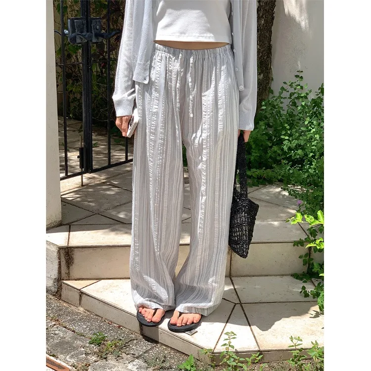 Korean Style High Waist Drawstring Floor-Length Striped Casual Pants Women Breathable Comfortable Slimming Trendy Long Trousers
Korean Style High Waist Drawstring Floor-Length Striped Casual Pants Women Breathable Comfortable Slimming Trendy Long Trousers