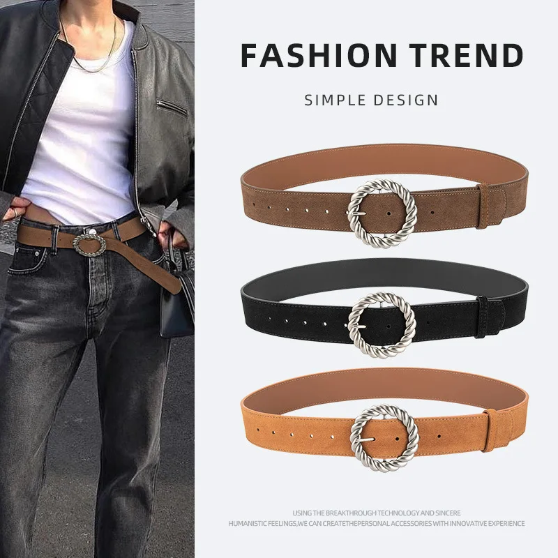 Twisted Metal Buckle Genuine Cow Leather Suede Waist Belts Women niche Luxury Design Coat Shirt Belt Female Cowskin Waistband
Twisted Metal Buckle Genuine Cow Leather Suede Waist Belts Women niche Luxury Design Coat Shirt Belt Female Cowskin Waistband