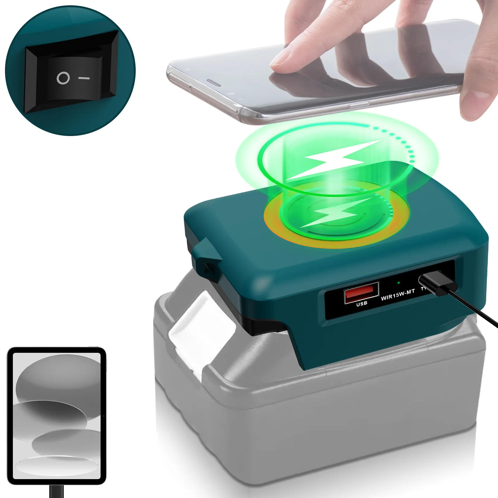 For Makita 18V Battery 15W Wireless Charger USB Type-C PD QC Portable Fast Charging Adapter for Cell Phone for Camping Hiking
For Makita 18V Battery 15W Wireless Charger USB Type-C PD QC Portable Fast Charging Adapter for Cell Phone for Camping Hiking