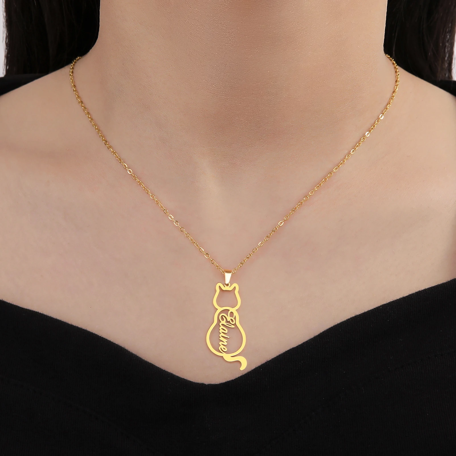 Lemegeton Cute Cat Personalized Name Necklace for Women Girl Kids Stainless Steel Pendant Kitten Animal Pet Custom Jewelry Gifts
Lemegeton Cute Cat Personalized Name Necklace for Women Girl Kids Stainless Steel Pendant Kitten Animal Pet Custom Jewelry Gifts