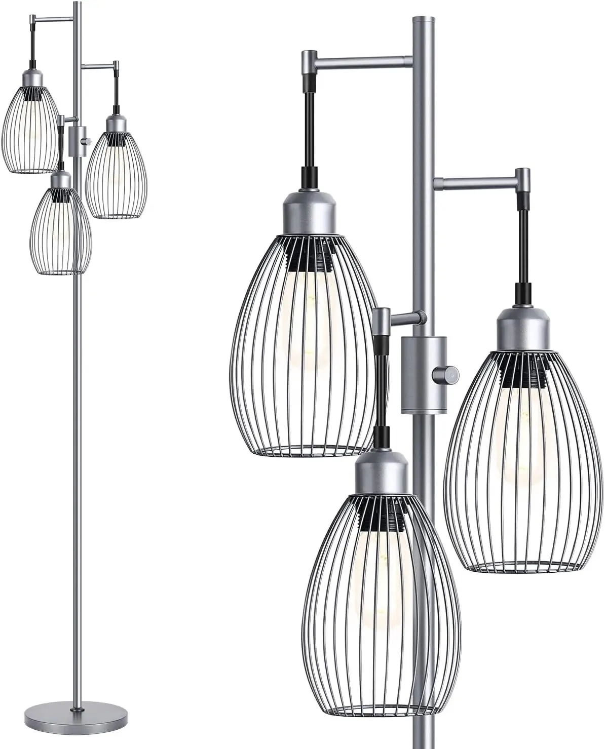 Dimmable Floor Lamp, 3 LED Bulbs Included, Industrial Standing Tree Lamp with Teardrop Cage Heads, 70in Tall for Living Room Bedroom-Grey
Dimmable Floor Lamp, 3 LED Bulbs Included, Industrial Standing Tree Lamp with Teardrop Cage Heads, 70in Tall for Living Room Bedroom-Grey