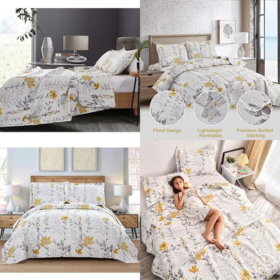 King Floral Quilt Set - King Bedspread, Coverlet, Pillow Shams - Lightweight, Reversible - Grey Leaf Yellow Floral Quilts
King Floral Quilt Set - King Bedspread, Coverlet, Pillow Shams - Lightweight, Reversible - Grey Leaf Yellow Floral Quilts