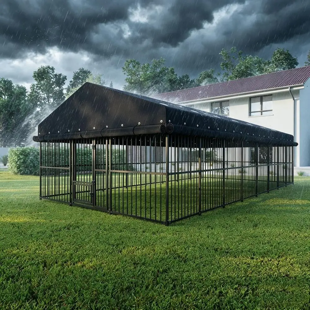Durable 10x20x6 Outdoor Dog Kennel with Roof for Large Breeds - Heavy Duty Metal Cage with Triple Lock Security
Durable 10x20x6 Outdoor Dog Kennel with Roof for Large Breeds - Heavy Duty Metal Cage with Triple Lock Security