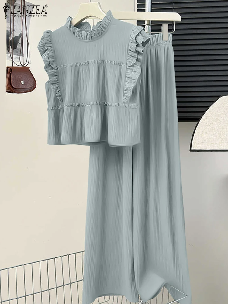 ZANZEA Holiday Wide Leg Trouser Suit Women Summer Long Pant Sets Fashion Ruffled Stitching Tank Outfits 2025 Matching Tracksuit
ZANZEA Holiday Wide Leg Trouser Suit Women Summer Long Pant Sets Fashion Ruffled Stitching Tank Outfits 2025 Matching Tracksuit