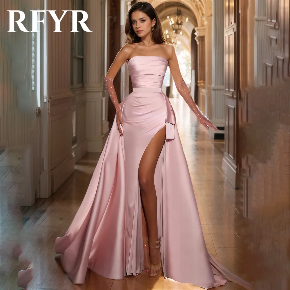 RFYR Simple Pink Prom Dress Strapless Sleeveless Evening Dress Pleat Satin A-Line Split Off the Shoulder Party Dress Customized
RFYR Simple Pink Prom Dress Strapless Sleeveless Evening Dress Pleat Satin A-Line Split Off the Shoulder Party Dress Customized