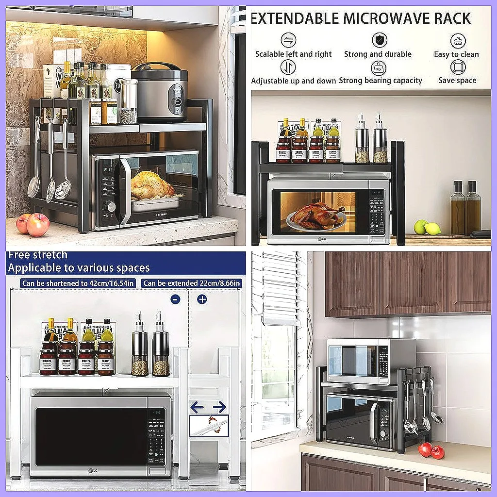 Expandable Microwave Shelf with 6 Hooks, 40-64cm Adjustable Kitchen Storage Rack for Baking & Organizing
Expandable Microwave Shelf with 6 Hooks, 40-64cm Adjustable Kitchen Storage Rack for Baking & Organizing