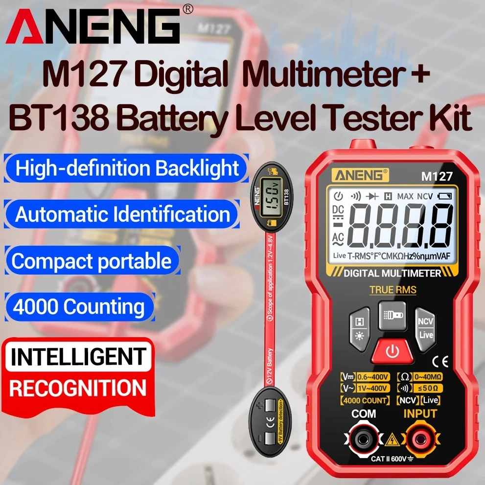 ANENG Digital Multimeter Voltage NCV Induction Tester M127+BT138 Battery Level Detector Portable Multifunction Electrician Tools
ANENG Digital Multimeter Voltage NCV Induction Tester M127+BT138 Battery Level Detector Portable Multifunction Electrician Tools