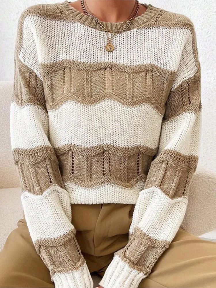 Winter Clothes Woman Pulls Femmes Striped Twist Loose Knitted Long-sleeved Round Neck Versatile Sweater All-match Simple Style
Winter Clothes Woman Pulls Femmes Striped Twist Loose Knitted Long-sleeved Round Neck Versatile Sweater All-match Simple Style