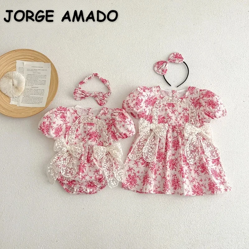 New Summer Family Matching Outfits Baby Girl One-piece Short Sleeved Lace Bow Bodysuit/Floral Dress Sisters Twins Clothing H4413
New Summer Family Matching Outfits Baby Girl One-piece Short Sleeved Lace Bow Bodysuit/Floral Dress Sisters Twins Clothing H4413