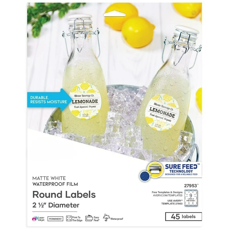 Shape Labels, Round 2-1/2" Diameter, Film, White, Waterproof, Laser/Inkjet, 45 Labels (27953)
Shape Labels, Round 2-1/2" Diameter, Film, White, Waterproof, Laser/Inkjet, 45 Labels (27953)