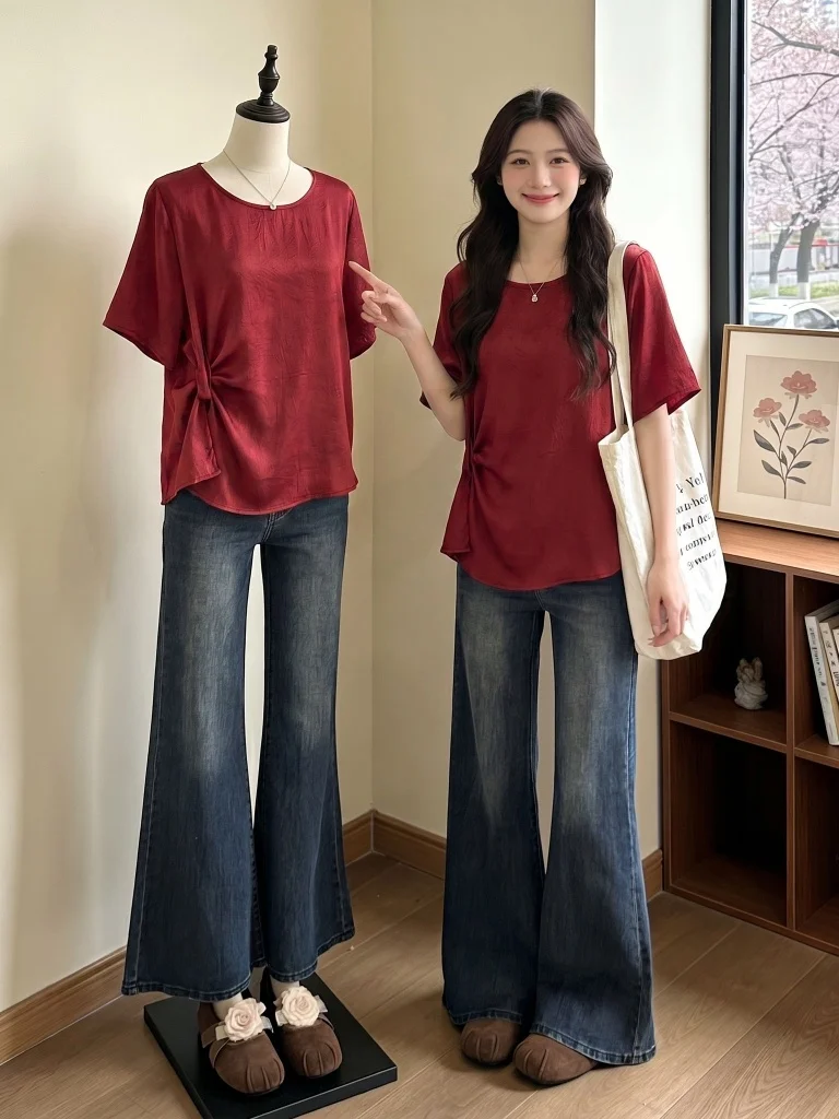 Elegant Acetate Satin Short Sleeve Shirt Women's Fashion High Waist Korean Style Loose Fit Summer New Arrival plus Size
Elegant Acetate Satin Short Sleeve Shirt Women's Fashion High Waist Korean Style Loose Fit Summer New Arrival plus Size