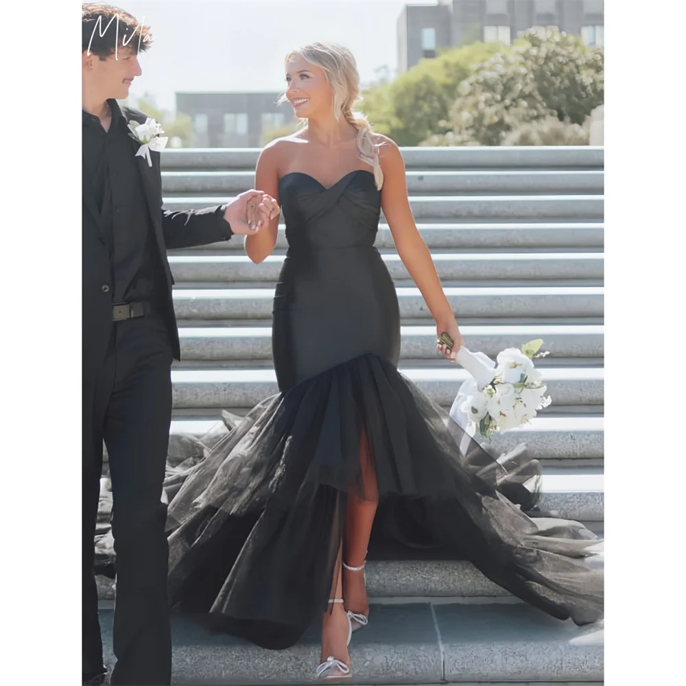 Mila Black Strapless Mermaid Wedding Dresses 2025 Sleeveless Sexy Evening Dresses Satin Court Train Customized Prom Dresses
Mila Black Strapless Mermaid Wedding Dresses 2025 Sleeveless Sexy Evening Dresses Satin Court Train Customized Prom Dresses