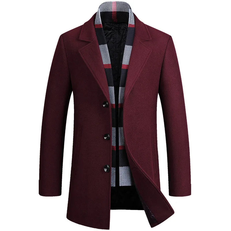 Winter Men's Wool Coats Fashion Middle Long Scarf Collar Cotton-padded Inner Warm Woolen Blends Jacket Male Trench Coat Overcoat
Winter Men's Wool Coats Fashion Middle Long Scarf Collar Cotton-padded Inner Warm Woolen Blends Jacket Male Trench Coat Overcoat