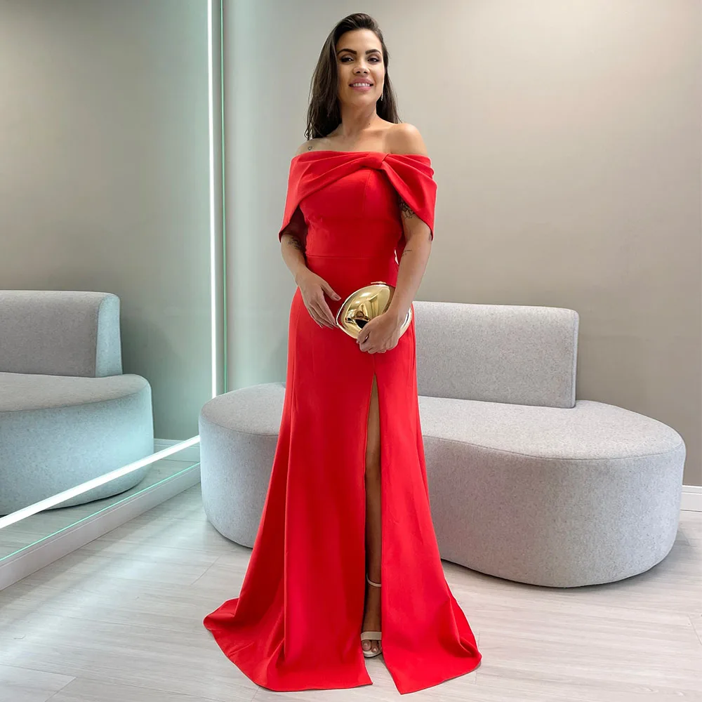 Elegant Prom Dresses 2025 Red Off the Shoulder Side Split Mermaid Evening Gowns for Women Sleeveless Trumpet Formal Party Dress 
Elegant Prom Dresses 2025 Red Off the Shoulder Side Split Mermaid Evening Gowns for Women Sleeveless Trumpet Formal Party Dress