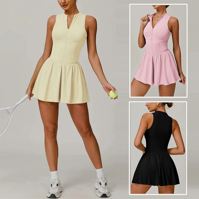 Women Zipper V-Neck Tennis Dress Built in Bra Sleeveless Golf Dresses Retro Yoga Jumpsuit Breathable Workout Clothes with Short
Women Zipper V-Neck Tennis Dress Built in Bra Sleeveless Golf Dresses Retro Yoga Jumpsuit Breathable Workout Clothes with Short