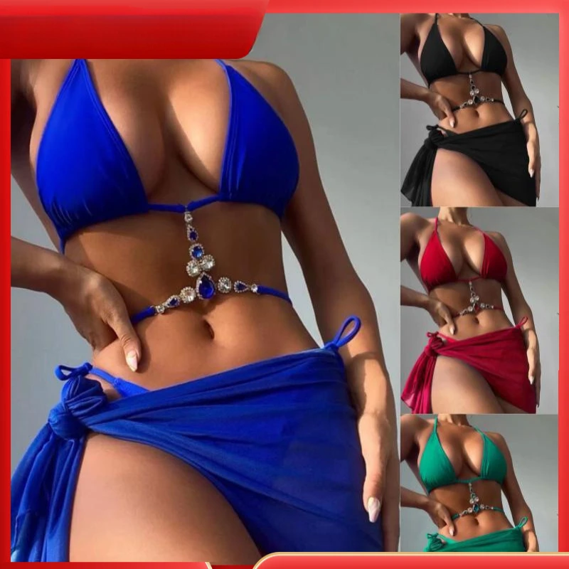 New solid colour diamond bikini three-piece swimming costume women mesh bikin panties underwear wholesale
New solid colour diamond bikini three-piece swimming costume women mesh bikin panties underwear wholesale
