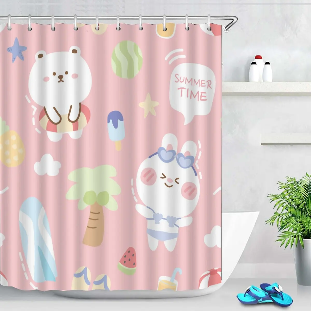 Cute Pink Rabbit Bathroom Curtains Cartoon Bear Shower Curtains Bathroom Polyester Waterproof Decorative Curtains with Hooks
Cute Pink Rabbit Bathroom Curtains Cartoon Bear Shower Curtains Bathroom Polyester Waterproof Decorative Curtains with Hooks