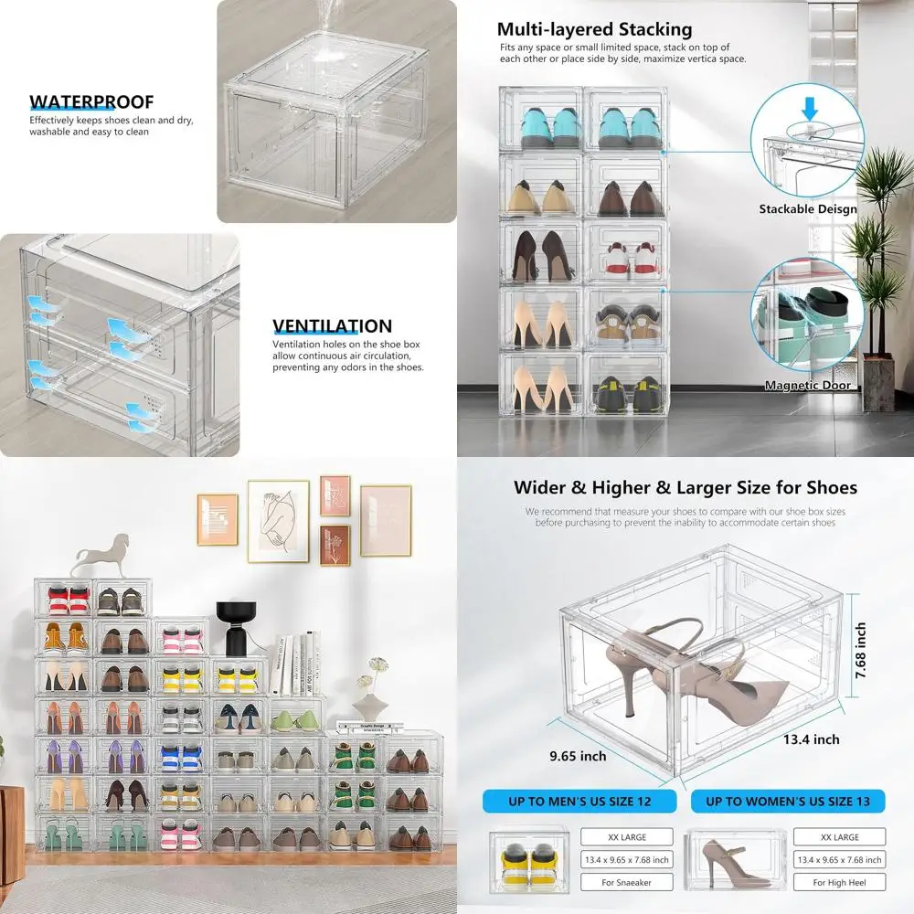 XXL Clear Stackable Shoe Storage Boxes with Lids for Closet, Durable Sneaker Rack Organizers, White
XXL Clear Stackable Shoe Storage Boxes with Lids for Closet, Durable Sneaker Rack Organizers, White